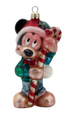 Vintage Disney Mickey Mouse w/ Candy Cane Blown Glass Christmas Ornament - Image 1