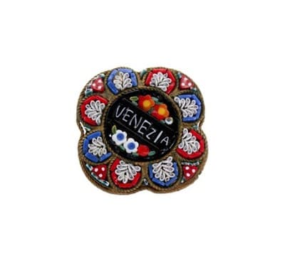Antique Made In Italy Micro Mosaic Mukticolor VENEZIA Floral Pin Brooch - Image 1