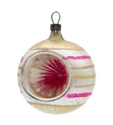 Vintage Mercury Glass Germany Indent Reflector Hand Painted Christmas Ornament - Image 1