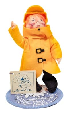 Vintage 1988 ANNALEE MOBILITEE Boy With Yellow Raincoat Artisan Doll NWT - Image 1