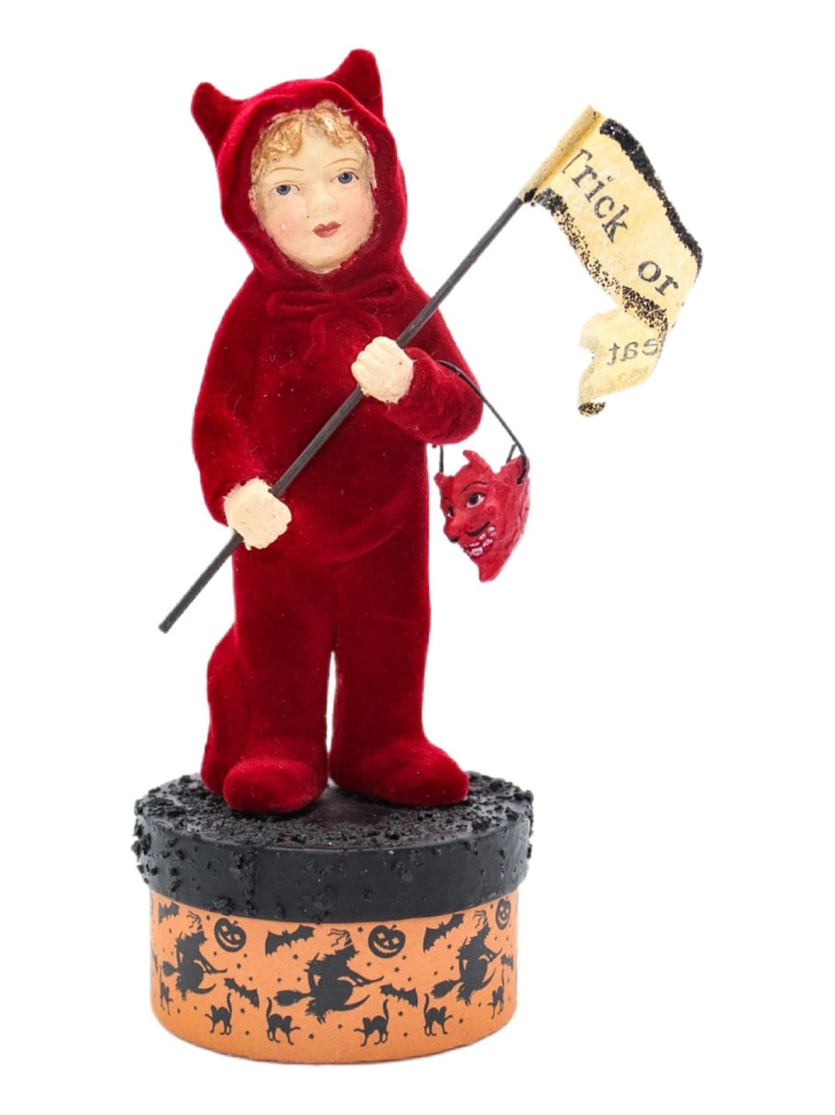 Bethany Lowe Trick Or Treat Devil Kid Halloween Flocked Costume Candy Box 7" - Image 1