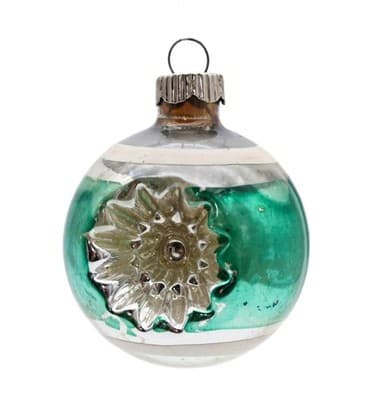 Shiny Brite Vintage Double Reflector Green Stripe Glass Christmas Ornament - Image 1