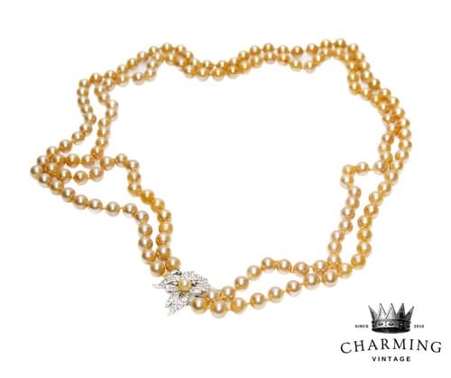 Vintage MARVELLA Designer Rhinestone Faux Pearl Double Strand Statement Necklace - Image 1