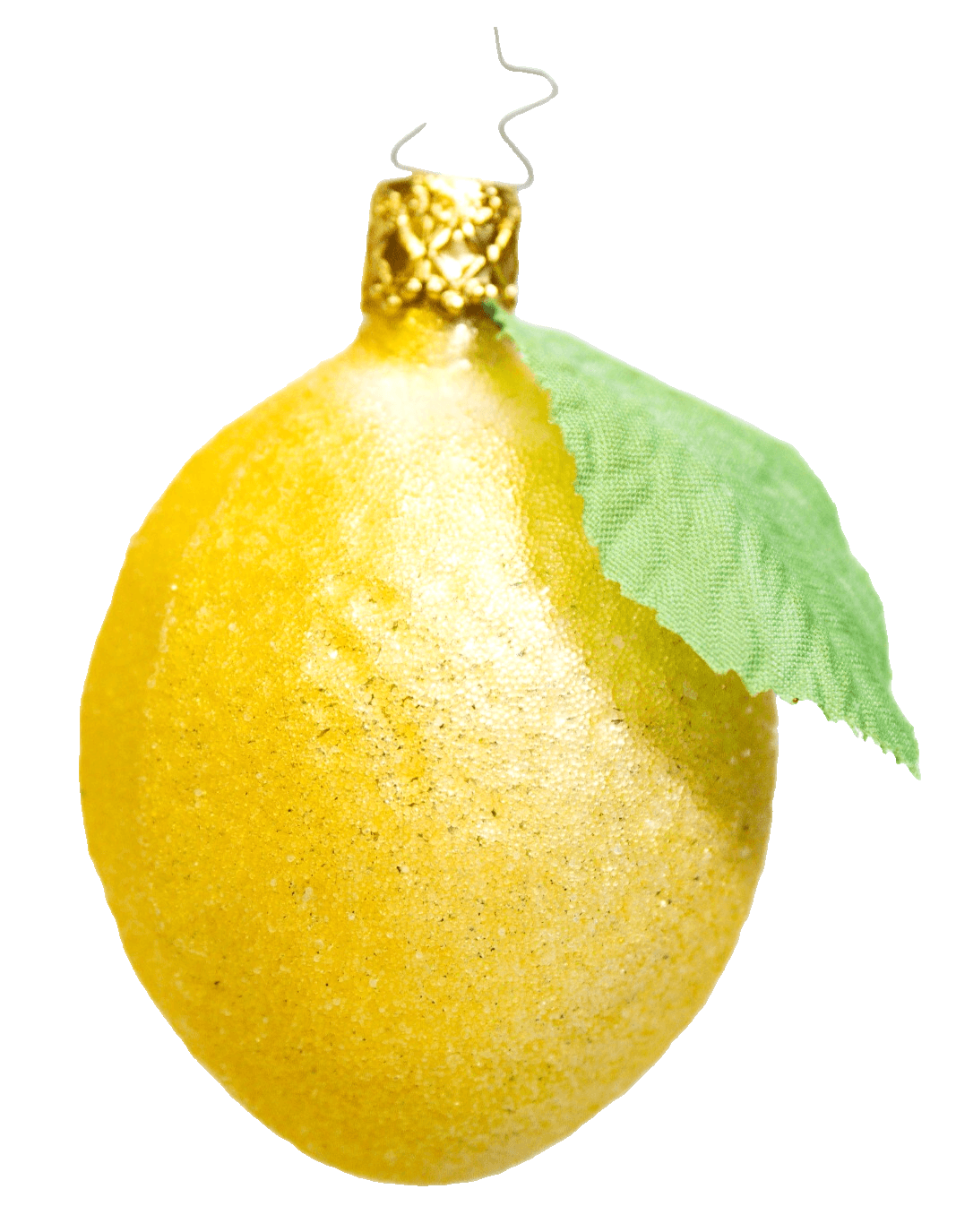 Inge Glas Germany Lemon Leaf Glittered Glass Fruit Holiday Christmas Ornament - Image 1