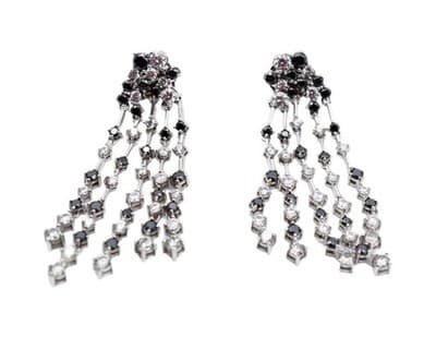 Sterling Silver 925 CZ & Black Onyx Crystal Chandelier Pierced Earrings - Image 1