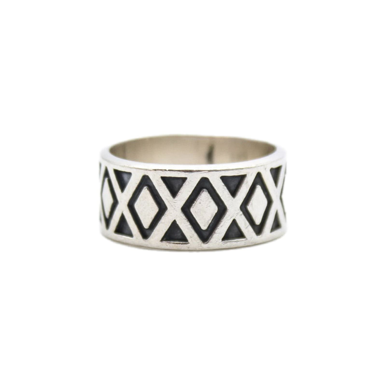 Vintage Mexico 925 Sterling Silver Geometric Tribal Pattern Band Ring Size 9.5 - Image 1