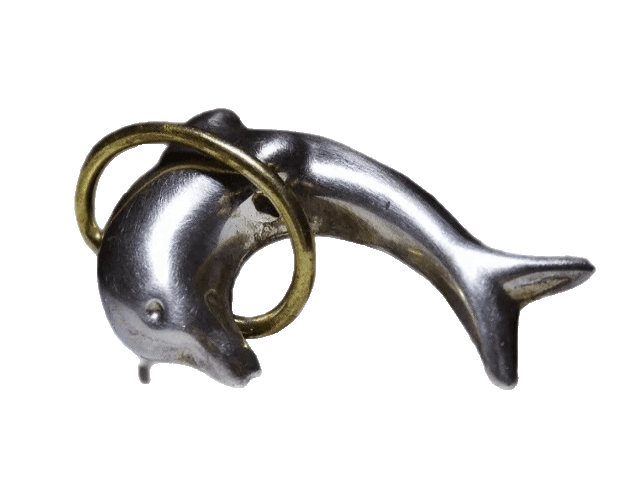 Vintage Mexico Taxco Sterling Silver Two Tone Dolphin Jumping Hoop Pin Brooch - Image 1