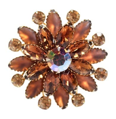 Vintage JUDY LEE Amber Rhinestone Aurora Borealis Statement Pin Brooch - Image 1