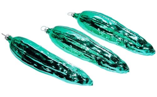 3 Vintage Germany Green Pickles Cucumbers Vegetable Glass Christmas Ornaments - Image 1