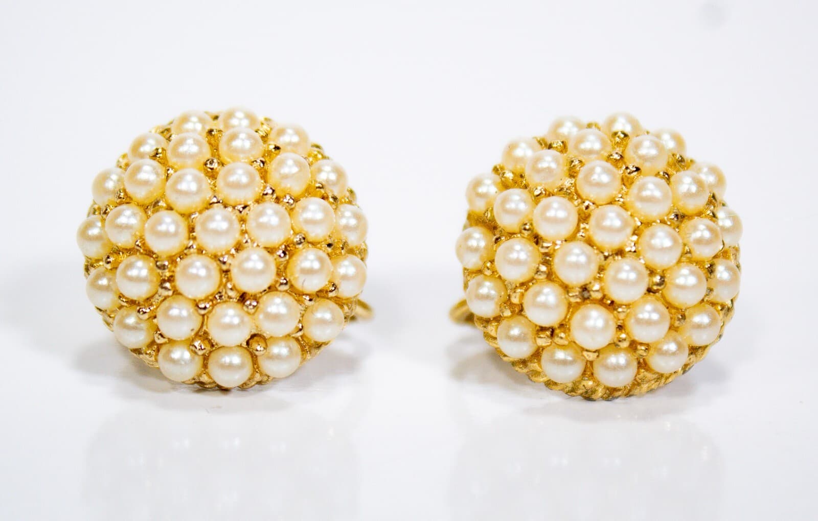 Vintage Dome Style Faux Seed Pear Screw Back Earrings - Image 1