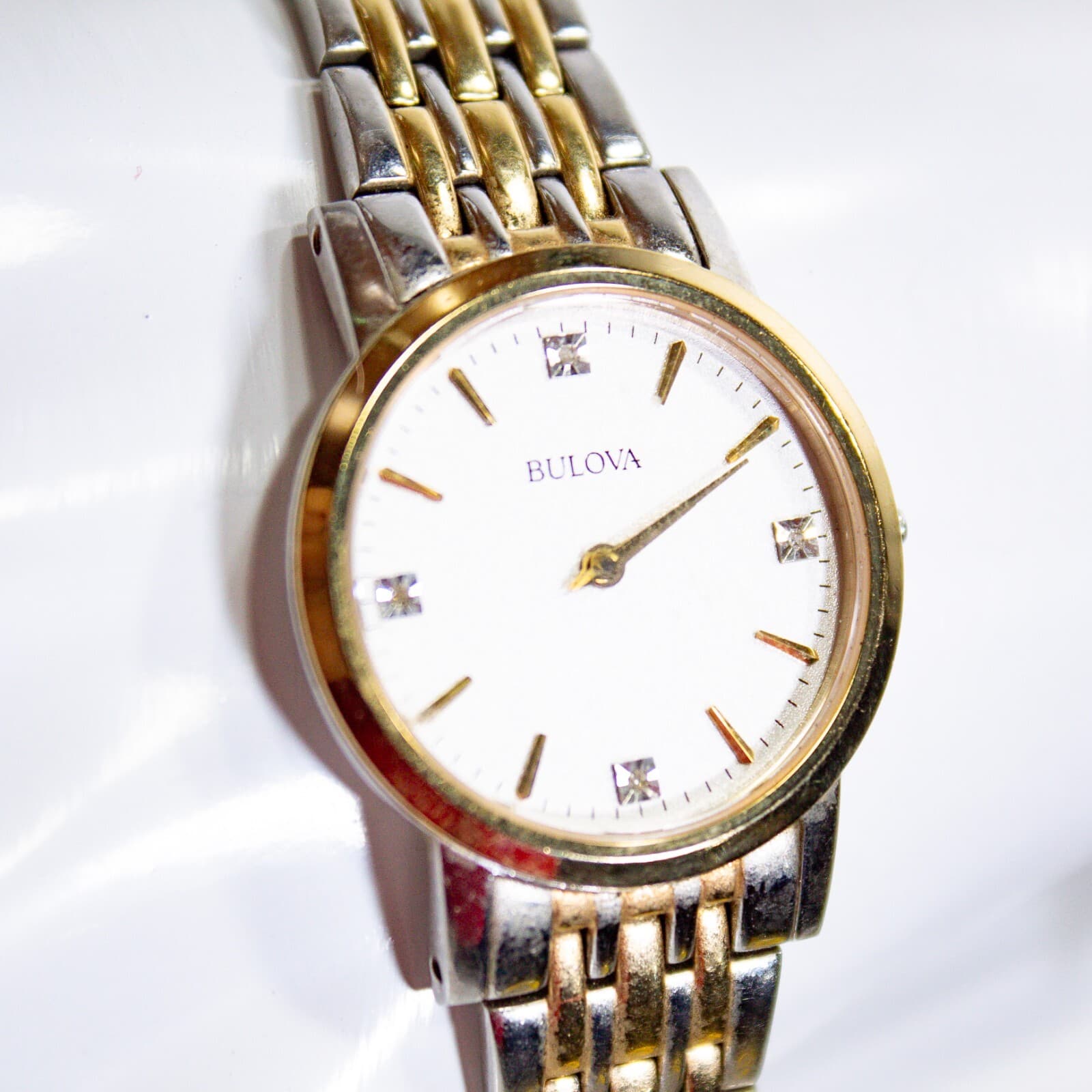 BULOVA Women's Diamond Accent Two Tone Silver Gold Stainless Steel Wrist Watch - Image 1