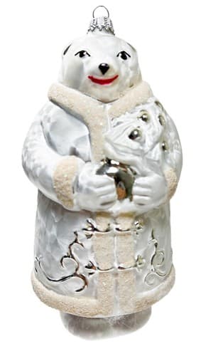 KERBS Large Germany Blown Glass White Polar Bear w/ Tree Christmas Ornament - Image 1