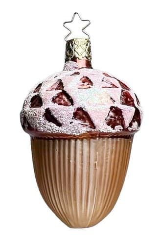 Vintage INGE-GLAS Glass Made in Germany Glass Glittered Acorn Christmas Ornament - Image 1