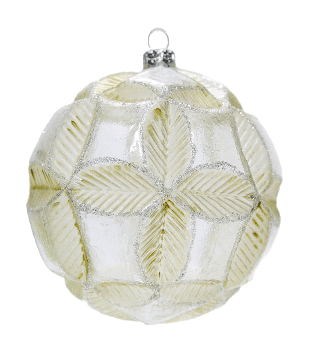 Vintage Jumbo Geometric Poinsettia Motif Glass Round Ball Christmas Ornament - Image 1