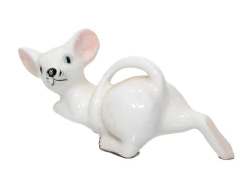 Vintage Bone China White Miniature Blue Eyes Mouse Figurine - Image 1