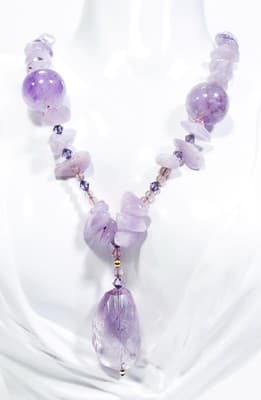 Vtg Natural Stone Amethyst Handcrafted Beaded Statement Necklace Pendant - Image 1
