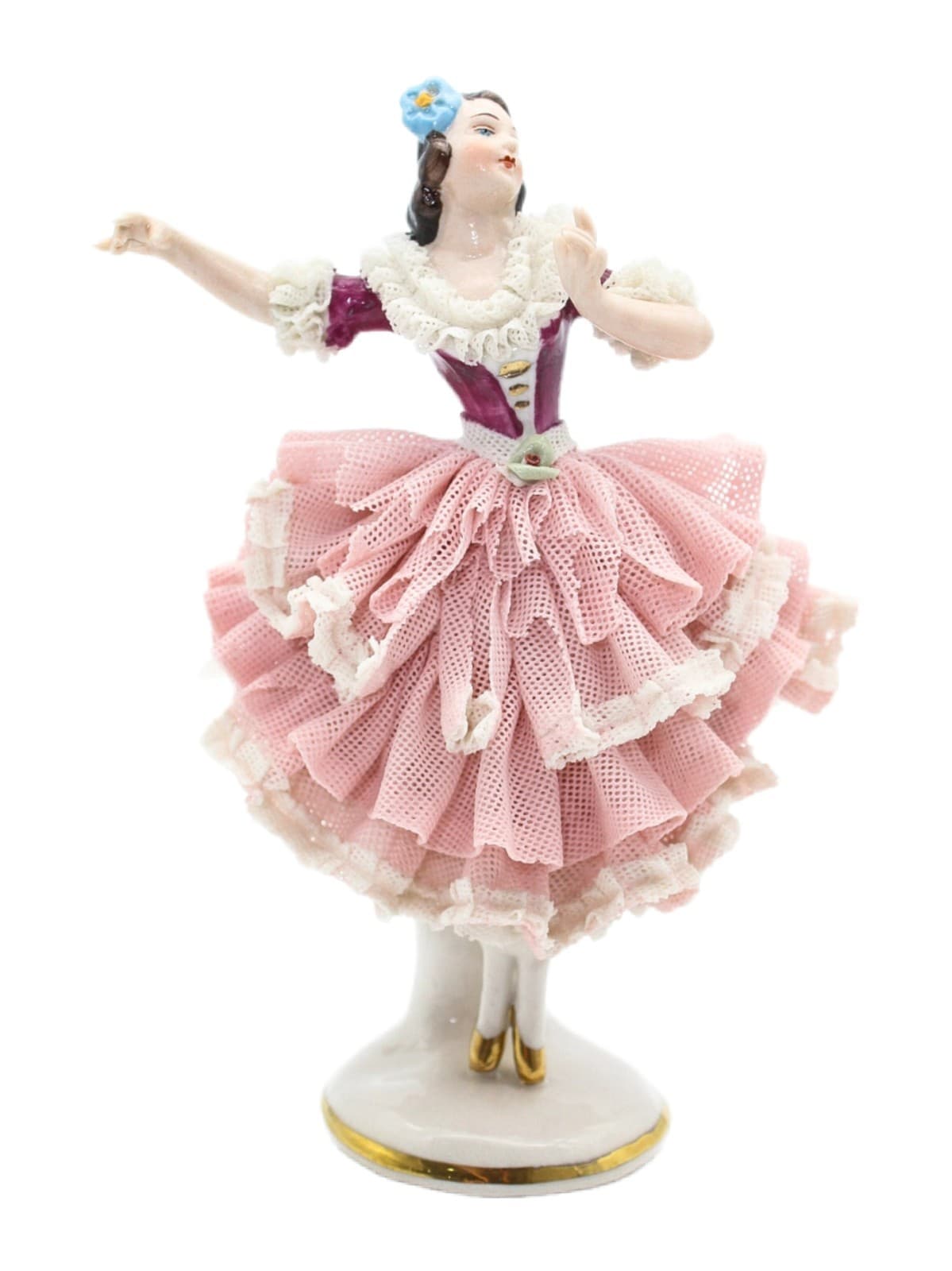 Vintage Dresden Wilhelm Rittirsch German Porcelain Lace Pink Dancer Figurine - Image 1