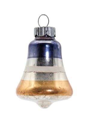 SHINY BRITE Mica Blue White Yellow Bell Glass Christmas Ornament - Image 1
