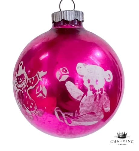 Vintage Mercury Glass Shiny Brite Pink Nursery Rhyme Christmas Ornament - Image 1