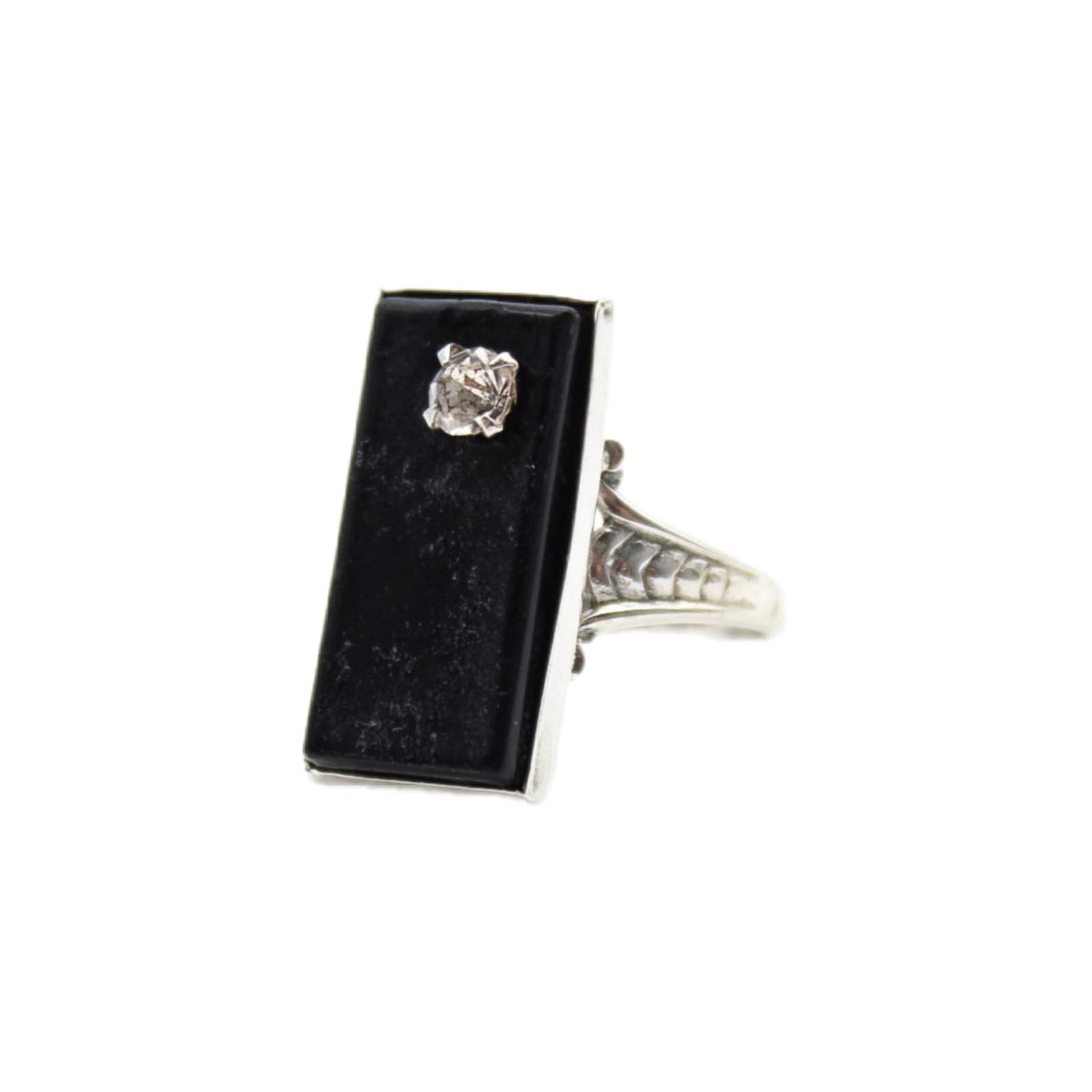 Vintage Deco Style Natural Black Onyx Sterling Silver 925 Hallmarked Ring Size 6 - Image 1