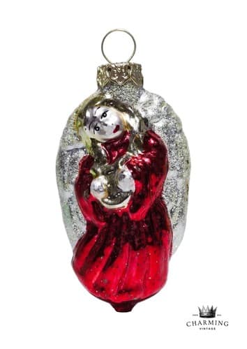 Vintage Hand Blown Glass Red Angel Christmas Ornament - Image 1
