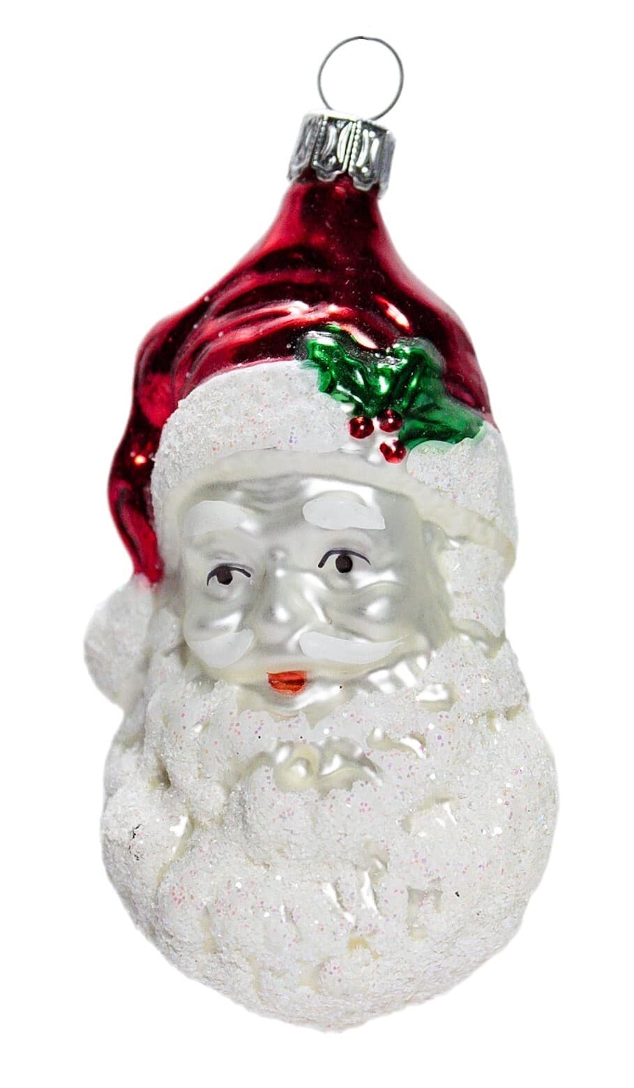 Vintage Made In Germany Hand Painted Glass Santa Clau Head Christmas Ornament - Image 1