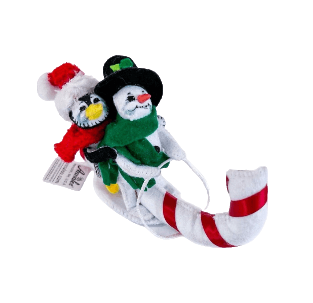 Vintage Annalee Tobogganing Buddies on Candy Cane 3" Christmas Doll - Image 1