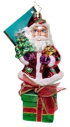 CHRISTOPHER RADKO "Festive Visitor" Glass Santa Christmas Ornament w/Tag RETIRED - Image 1