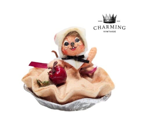 Vtg 2008 ANNALEE Mobilitee APPLE PIE MOUSE Thanksgiving Artisan Doll 3" w/Tag - Image 1