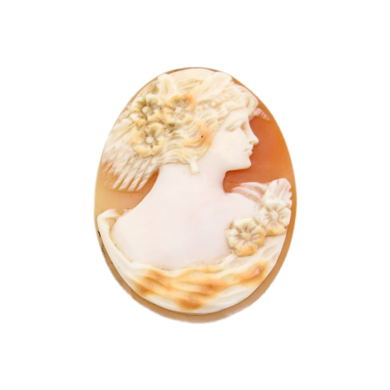 Italy Fine Art Nouveau Hand Carved Shell Woman Floral Cameo Unmounted Portrait - Image 1