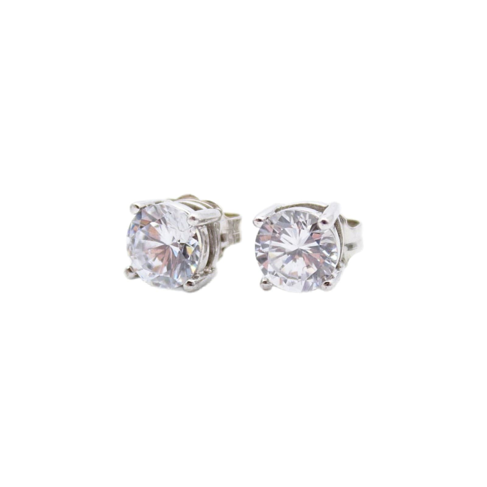 Vtg Brilliant Cut Cubic Zirconia Sterling Silver 4-Prong Solitaire Stud Earrings - Image 1