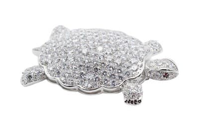 Silver Tone Pave High Quality Crystal Turtle Motif Statement Pin Brooch RARE - Image 1
