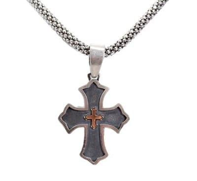 JAMES AVERY Sterling Silver Cross w/ 14kt Gold Cross Center & Oxidation Necklace - Image 1