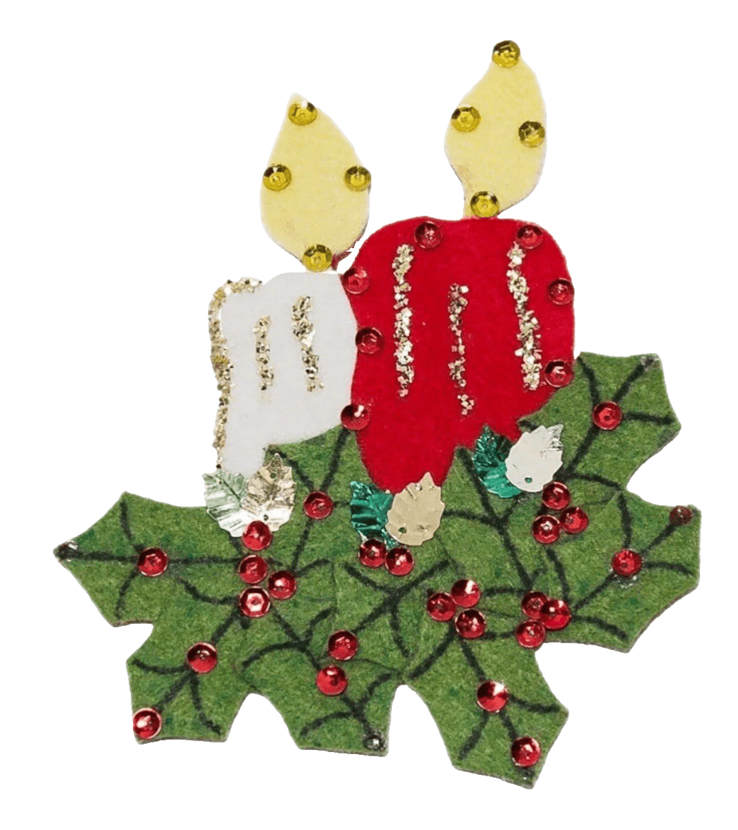 Vintage Handmade Felt Christmas Candles Red & White Magnet Ornament - Image 1