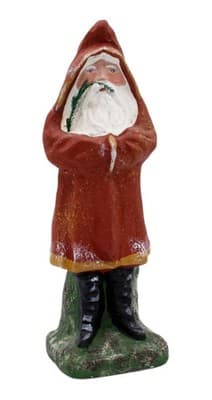 Vintage Hand Crafted Painted Feather Santa Ceramic Mold Christmas Figure - Image 1