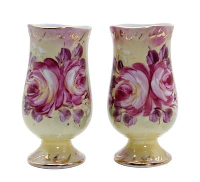 Pair Of Vintage LIMOGES China Hand Painted Pink Roses Flower Porcelain Vases