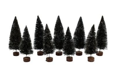 9 Vintage Bottle Brush Trees Christmas Village Wood Base Accessories