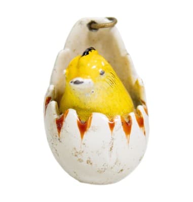 Vintage Metal Hand Painted Miniature Yellow Chick Hatching Egg Figurine Pendant - Image 1