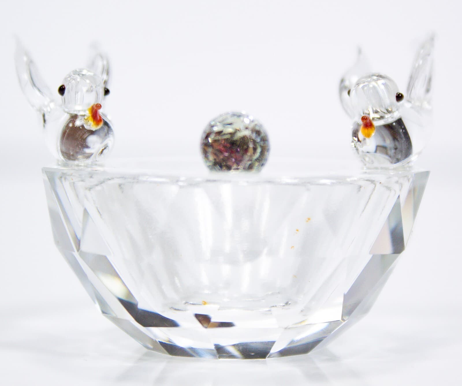 Vintage Faceted Clear Crystal Art Glass Bird Bath Bowl Candy Dish Figurine - Image 1