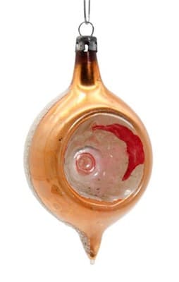 Vtg POLAND Mica Yellow Reflector Circus Teardrop Glass Christmas Ornament - Image 1