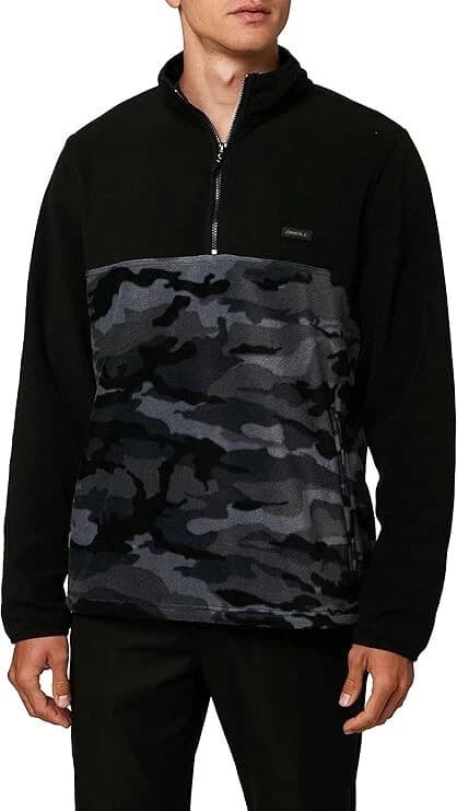 NWT - ONeill 1/4 Zip Pullover Fleece Polyester Black Gray Camo MSRP $70- Size S - Image 1