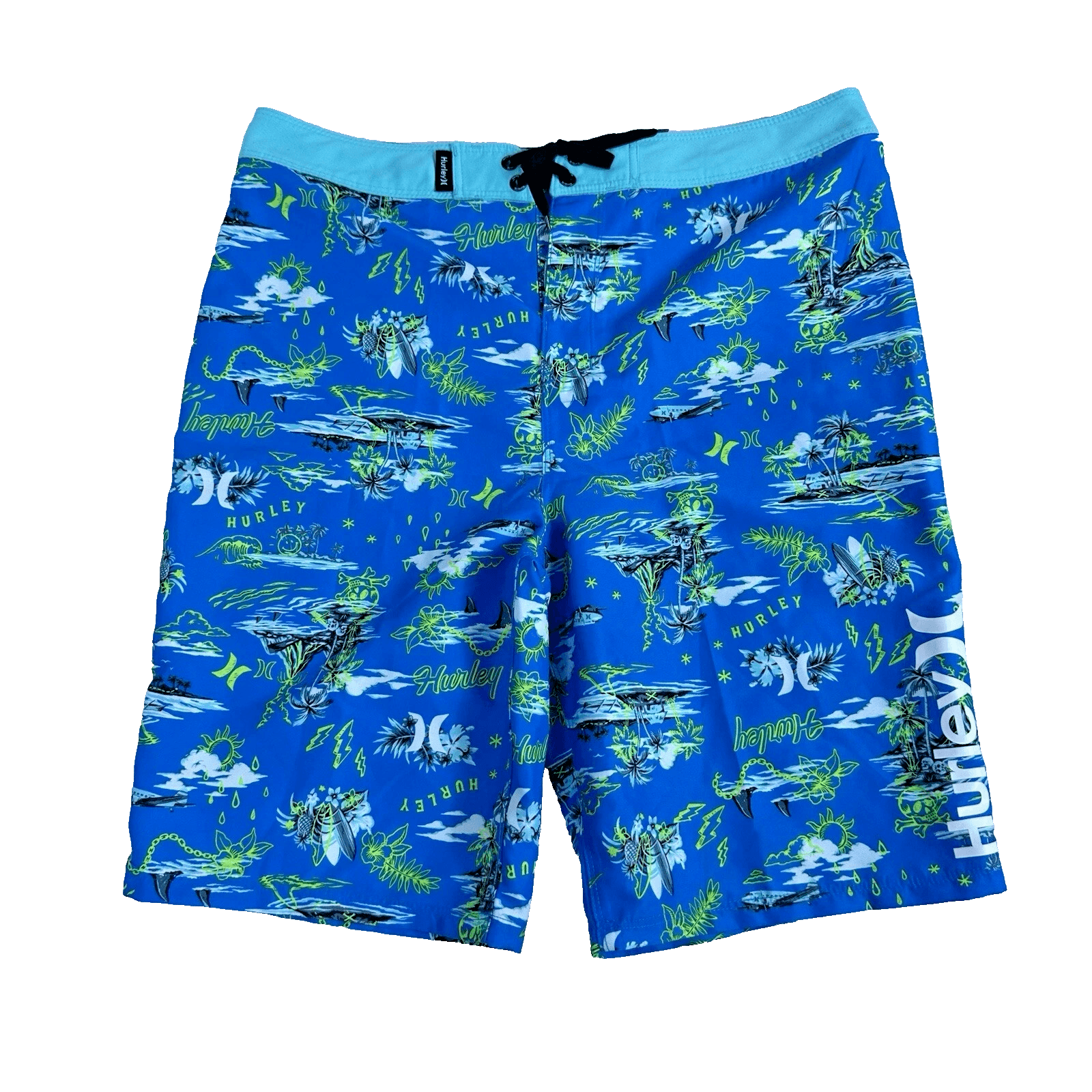 Hurley Boys Board Shorts Swim Trunks Neptune Blue Beach Print Size 20/30 -NWT - Image 1