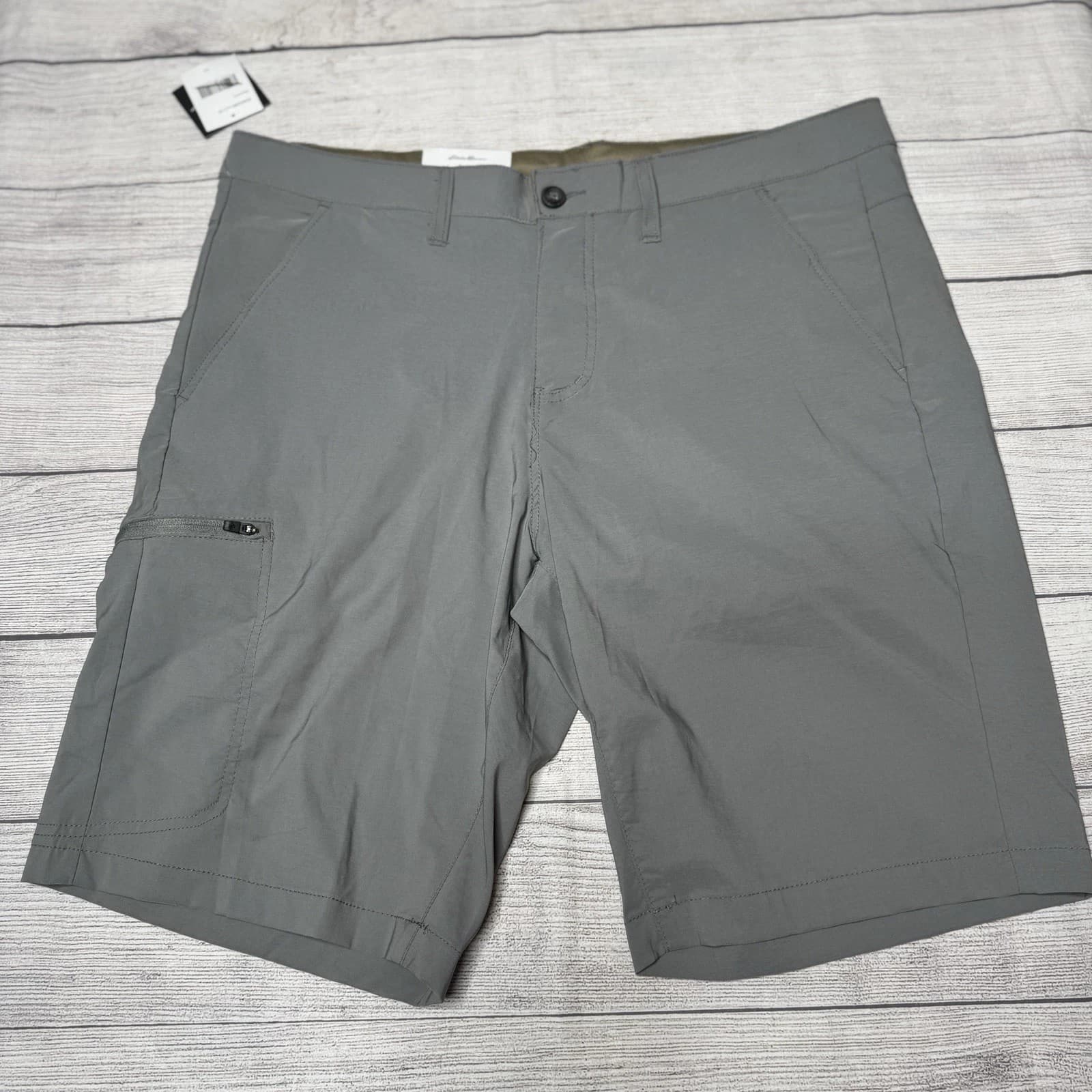 Eddie Bauer Zipper Cargo Shorts Mens 34 Granite Gray Stretch 10" Hiking Size 38 - Image 1
