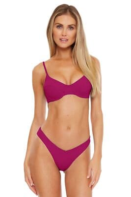 Becca by Rebecca Virtue Fine Line Rib Sarah Underwire Bra Top Pomegranate LG - Image 1