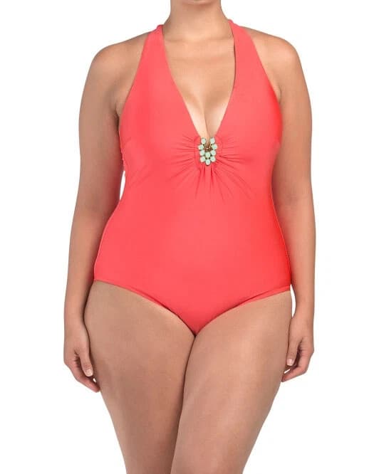 Trina Turk Plus Bijou V Plunge One Piece Swimsuit Poppy Size 22W NWT - Image 1