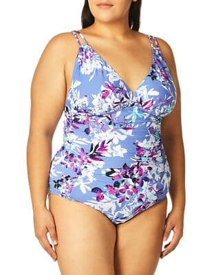 Calvin Klein Women's Shirred Surplus One Piece Swimsuit, Shadow Multi, 8 - Image 1