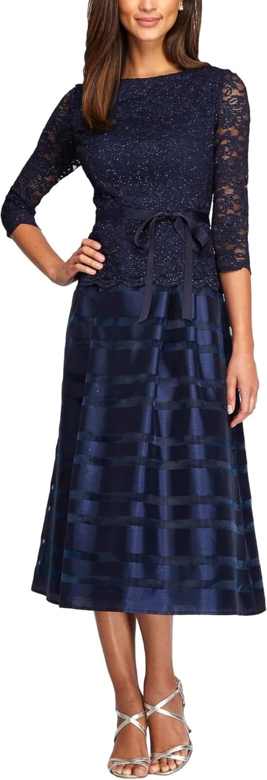 Alex Evenings Women's Tea Length A-Line Dress, Navy 16P - Image 1