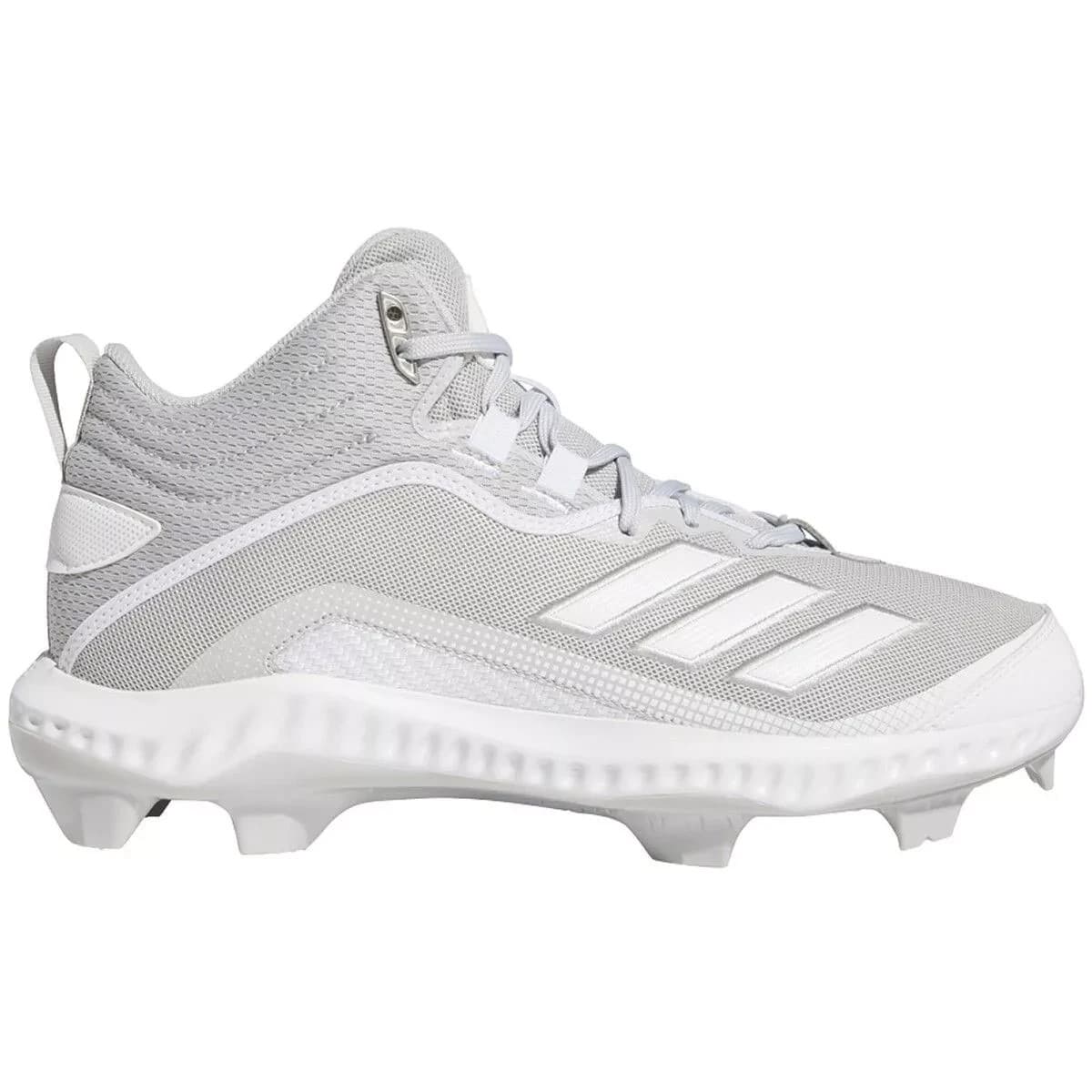Adidas Men's Size 13 1/2 Baseball Cleats Icon 6 Bounce Mid T Gray And White - Image 1