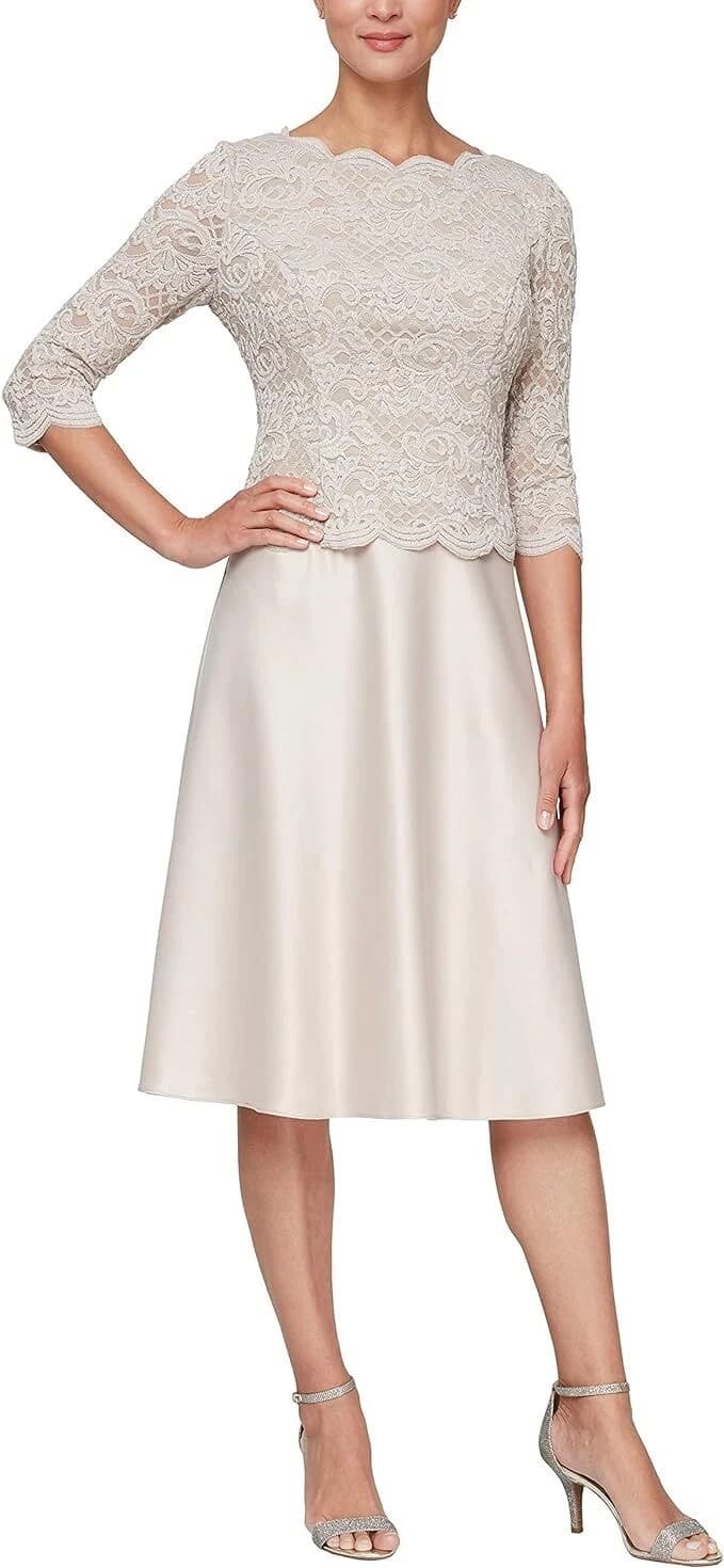 Alex Evenings Dress Tea Length Embroidered Bodice Mock Taupe sz 12P NWT - Image 1