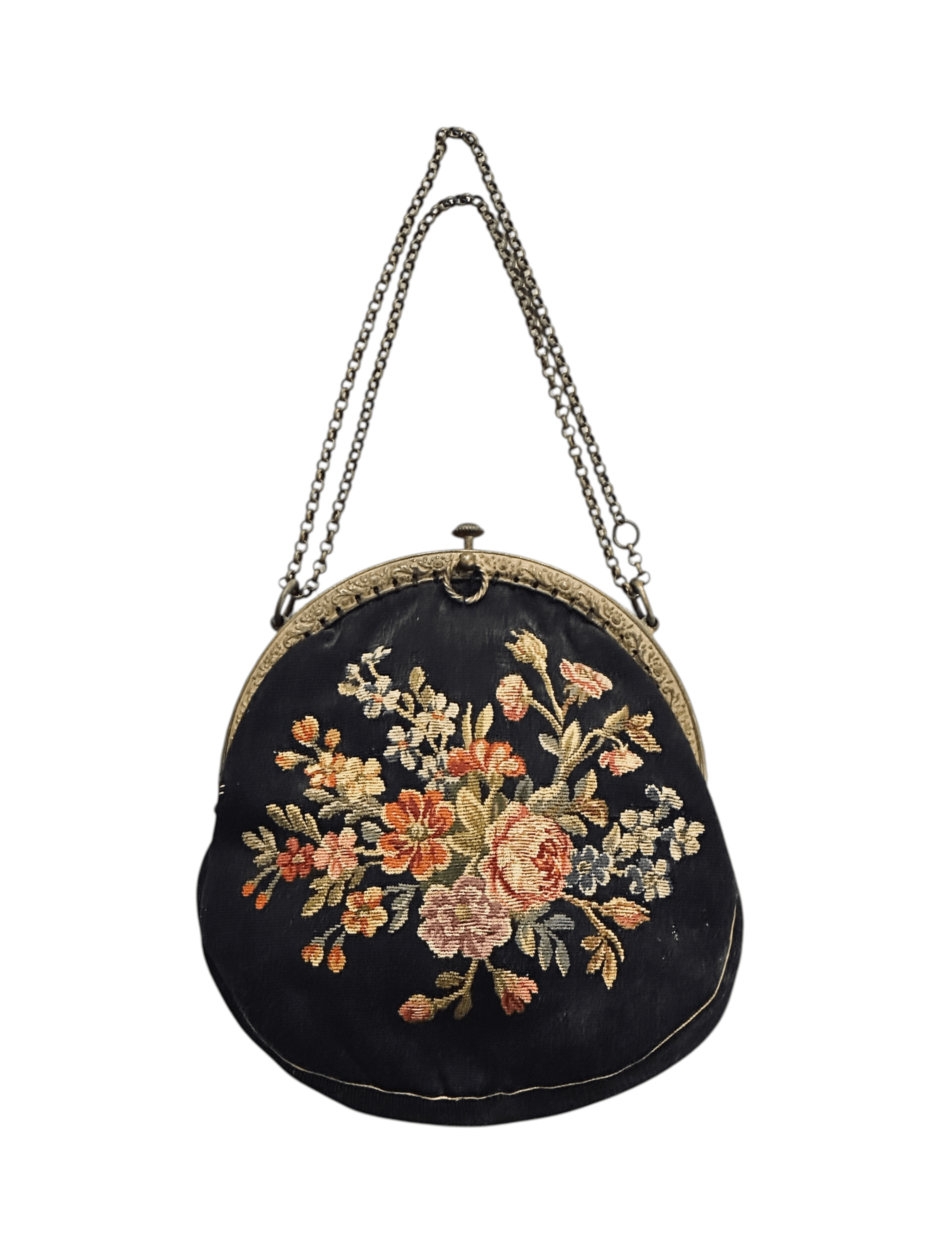 Antique 1920s Point de Beauvais floral embroidered evening bag with a chain strap - Image 1